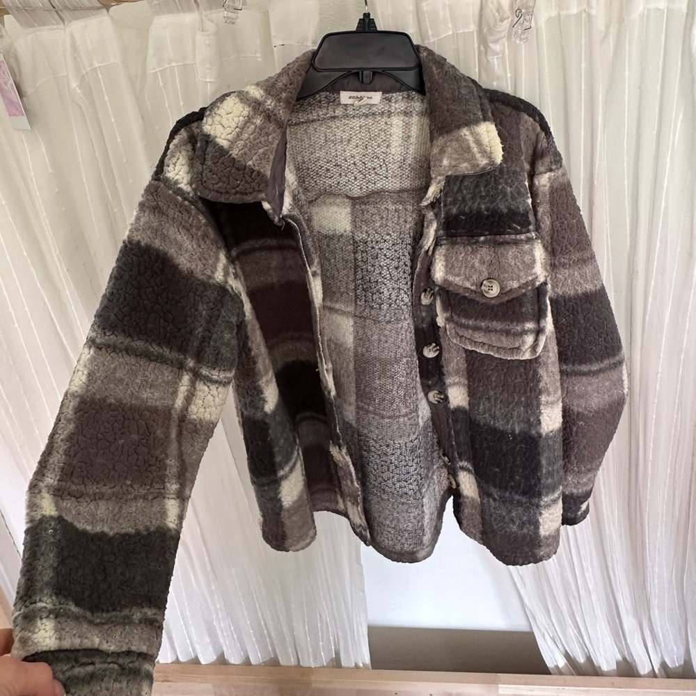 Fleece plaid shacket
